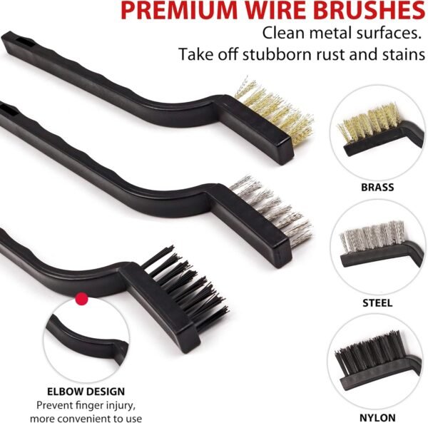 TAKAVU Car Detailing Brush Natural Boar Hair Set, 5pcs Detail Brushes, 3pcs Wire Brush, Air Conditioner Brush & Microfiber Towel for Cleaning Engine, Wheel, Interior, Air Vent, Emblem, Motorcycle - Image 3