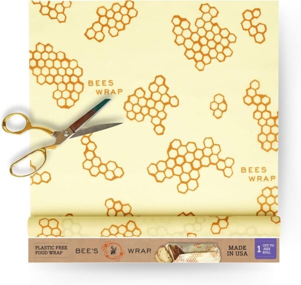 Bee's Wrap Reusable Beeswax Food Wraps Made in the USA, Eco Friendly Beeswax Wraps for Food, Sustainable Food Storage Containers, Organic Cotton Food Wrap, XXL Cut To Size Wax Paper Roll, Honeycomb