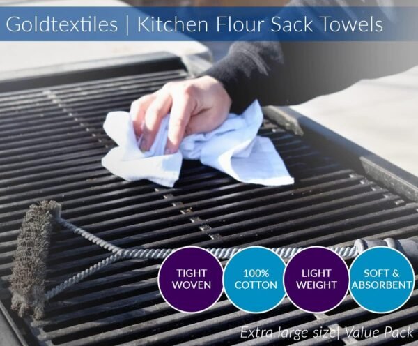 GOLD TEXTILES White Flour Sack Towels (12 Pack - 28x28) 100% Cotton Kitchen Towels – Multipurpose, Soft & Absorbent, Quick Dry with Easy Care - Image 6