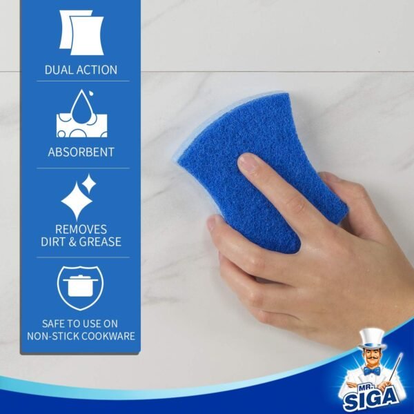 MR.SIGA Non-Scratch Cellulose Scrub Sponge, Dual-Sided Dishwashing Sponge for Kitchen, 12 Pack - Image 5