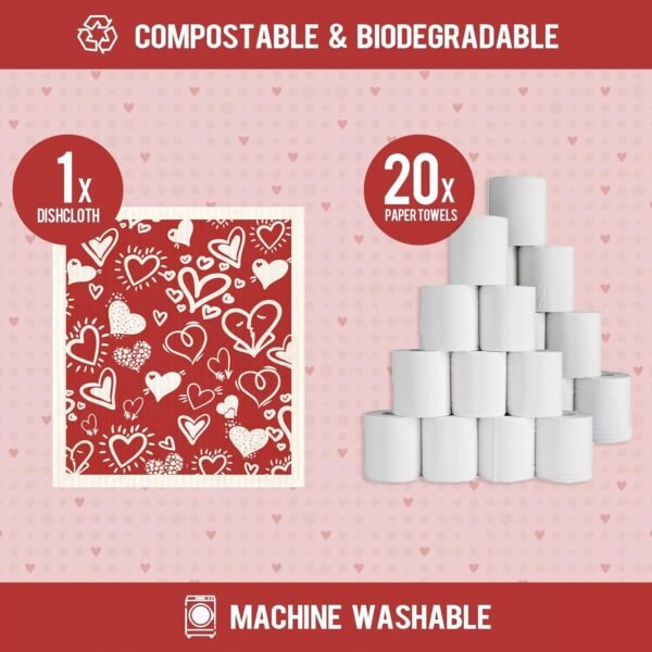 Morigins Valentine's Day Swedish Dishcloths Reusable Sustainable Biodegradable Cellulose Sponge Cleaning Cloths for Kitchen Dish Rags Paper Towel Replacement - Image 3