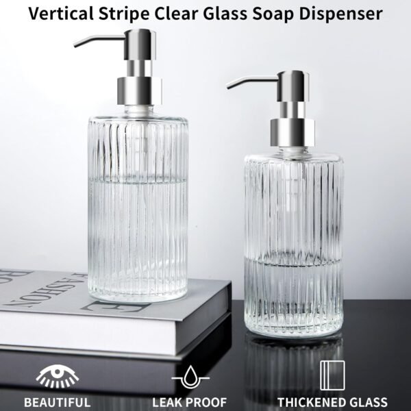 Glass Soap Dispenser with Rust Proof 304 Stainless Steel Pump,Refillable Hand and Dish Soap Pump Dispenser 15 oz with Stoppers and Funnel,Premium Bathroom Soap Dispenser for Kitchen,Lotion 2 Pack - Image 5