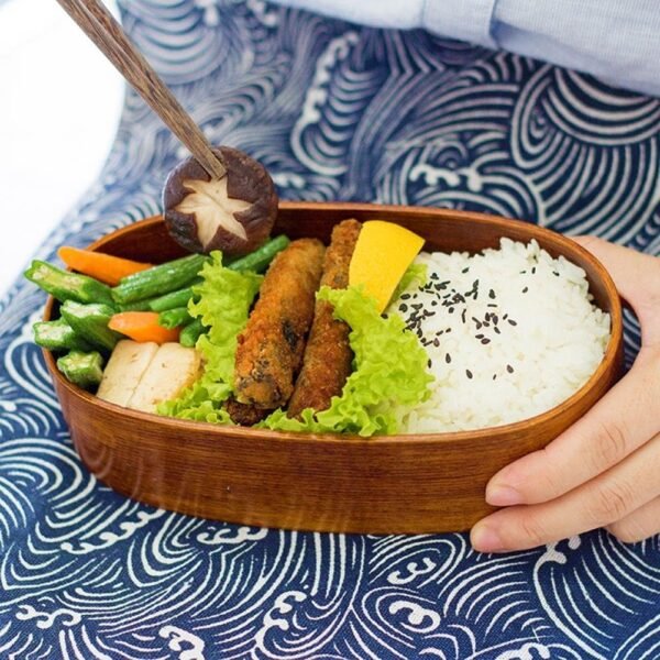 DODY Wooden Lunch boxes, Japanese Traditional Natural Square Wooden Lunch Containers Women's Men's Adult Kids Wood Bento Box with Spoon Fork kit and Storage bag - Image 5