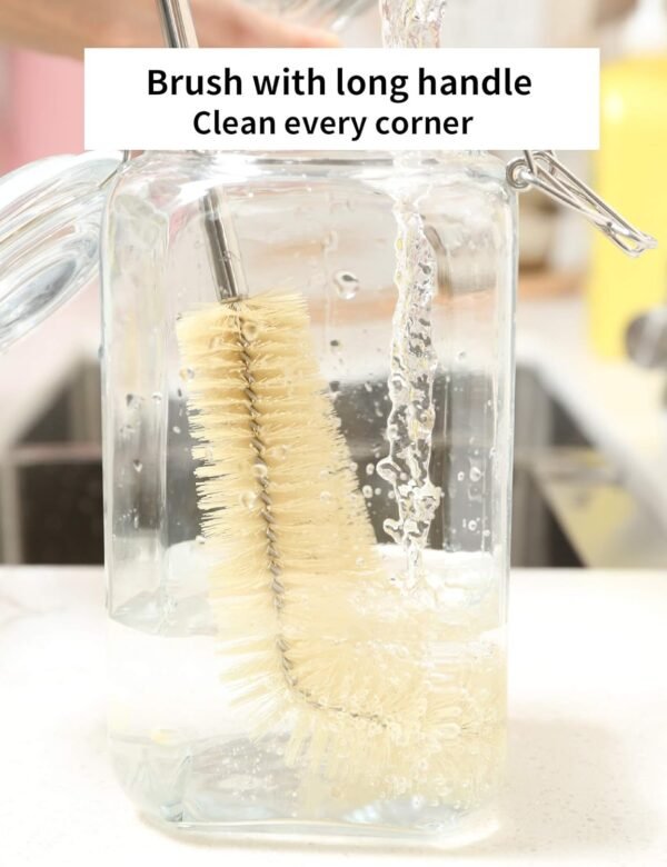 Bottle Brush Cleaner Set Long Handle Natural Pig Bristle Bottle Cleaning Kitchen Scrub for Water Bottle, Wine Decanter, Cup, Jug, Teapot, Baby Bottle, Pot, Straw (Jug Brush & Kettle Brush) - Image 8