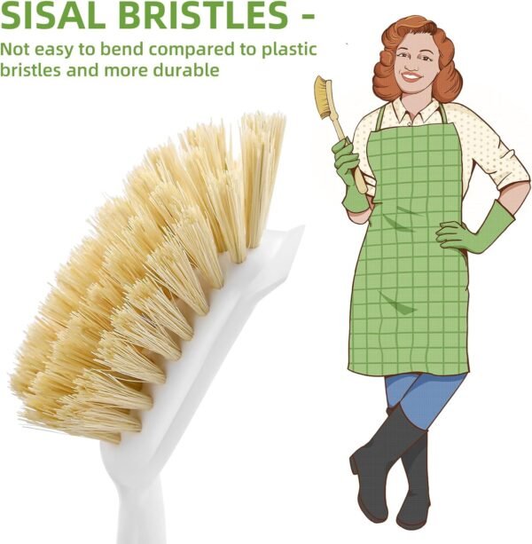 Dish Brush with Bamboo Handle Built-in Scraper, Kitchen Dish Scrubber for Washing Pans/Pots/Sinks, Natural Sisal Bristles, 2P - Image 4