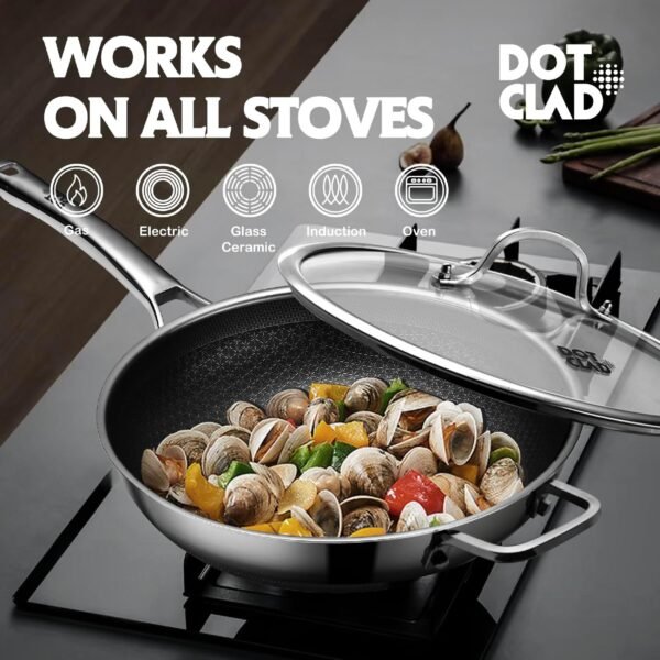 Wok pan,Hybrid 12 inch Wok with Lid, PFOA Free Cookware,non stick Stainless Steel Woks & Stir-fry pans Nonstick, Dishwasher and Oven Safe, Works on Induction - Image 5