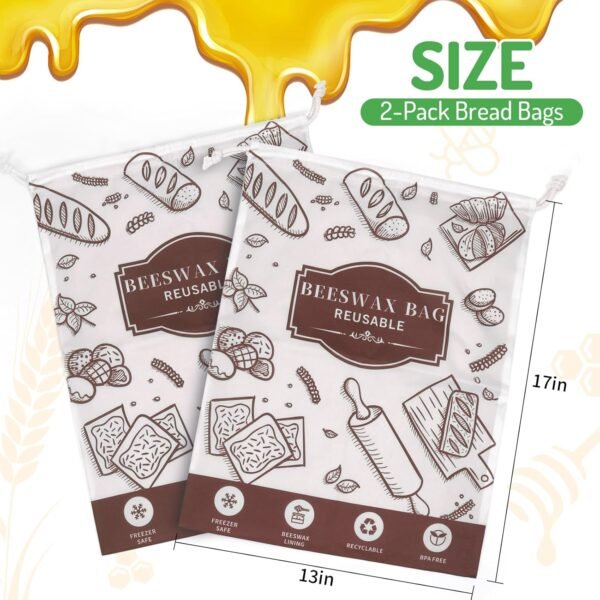 2-Pack Beeswax Bread Bags, Reusable Brown Bread Bags with Beeswax Lining for Homemade Bread Fresh Keeping,Freezer Bread Keeper, Homesteading Essentials and Baking Gifts. - Image 5