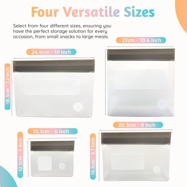 Food Storage Bags Multipack – Non-BPA Silicone Bags Reusable Storage - Freezer Dishwasher Safe Sandwich Baggies (10 Pack of 5 Large, 5 Medium Bags (Grey)) - Image 5