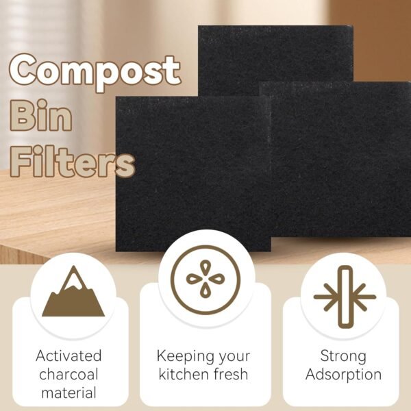 Biaungdo 12 Pack 5 Inch Sqaure Charcoal Filter Replacements, Black Kitchen Compost Bin Filters for Countertop Square Carbon Filter Bin Pail Replacement - Image 2