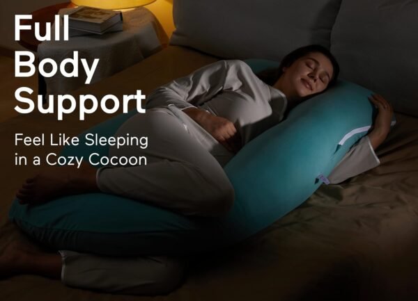 Momcozy U Shaped Pregnancy Pillows with Cotton Removable Cover, 57 Inch Full Body Pillow Maternity Support, Must Have for Pregnant Women, Tiffany Blue - Image 3