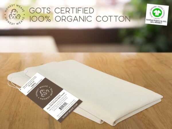 GOTS Certified 100% Organic Flour Sack Cotton Kitchen Hand and Dish Towel Sets - Extra Large 27x27 inches, Fully Hemmed, 12-Pack, Natural Tan - Image 2