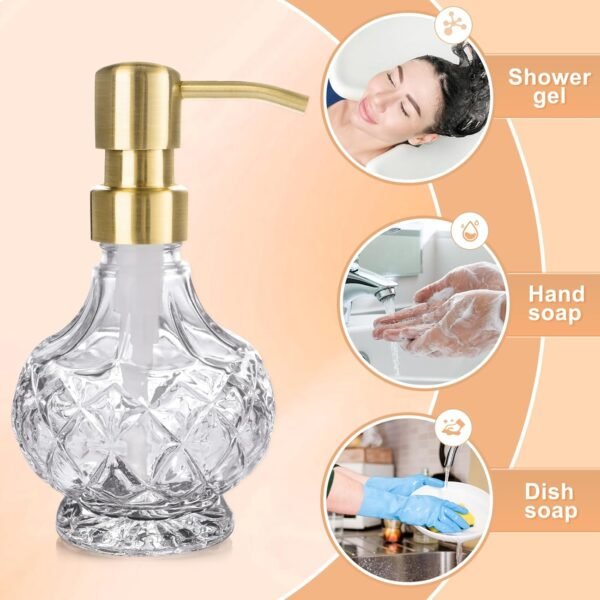 Glass Soap Dispenser Bathroom Hand Soap Dispenser with Stainless Steel Pump Liquid Soap and Lotion Dispenser Vintage Soap Dispenser Set for Bathroom Kitchen - Image 5