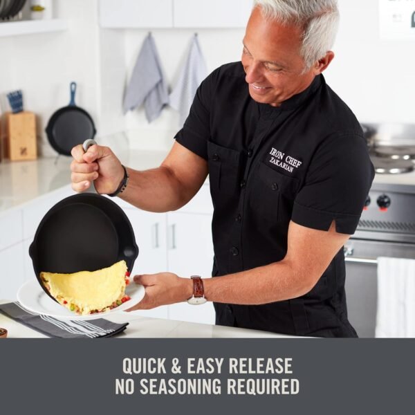 Zakarian by Dash 9.5 Inch Small Nonstick Cast Iron Skillet, Titanium Ceramic Coated Frying Pan, Blue - Image 4