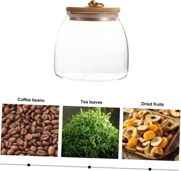 1pc Glass Storage Jar Canister Proof Compartment Decor Containers Machine Bins Cups Kitchen Food Storage Containers Cookie Jar Tea Jam Jars Flour Pantry Refrigerator Candy Jar Wood - Image 3