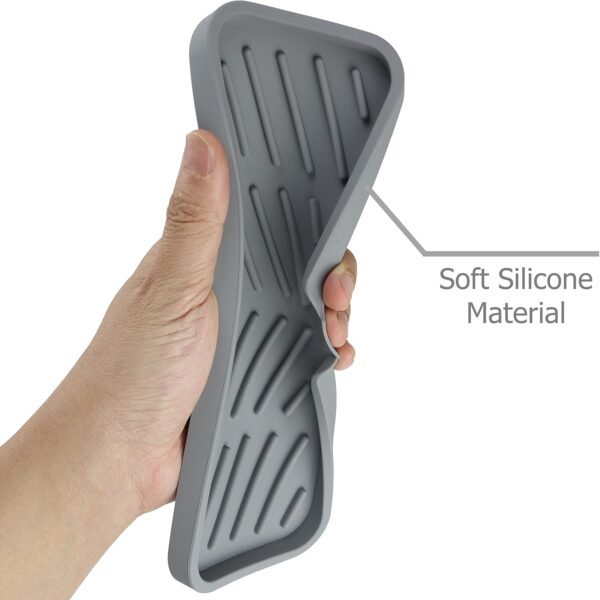 EIKS 2 Pack Silicone Self Draining Tray Sink Tray for Soap Sponge Tumbler Brushes in Kitchen Counter Bathroom (2-Pack Gray) - Image 4