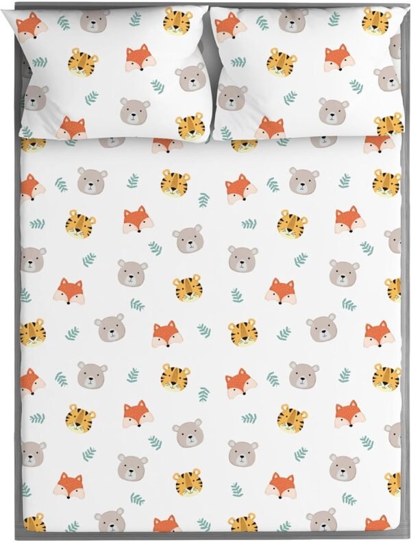 Kids Organic 100% Viscose Derived from Bamboo Sheet Set | Twin or Full Size Fitted Bed Sheets | Oeko-Tex Certified | Cute Toddler Bedding for Girls & Boys Tiger Bear Fox Full