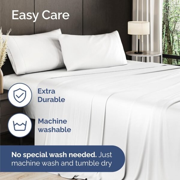 Bamboo Sheets King Size - Cooling Sheets King Size - 100% Bamboo Derived From Rayon - Deep Pocket Bamboo Sheets - Luxury King Bamboo Sheet Set - Super Soft Bamboo Sheets - King Bamboo Sheet Set, White - Image 7