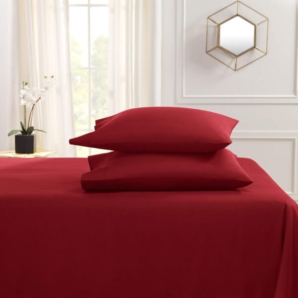 Solid Style 550-TC Organic Cotton 4-PCs Sheet Set Fits 16-20 Inch Deep Pockets (1 Fitted, 1 Flat, 2 Pillowcase) Hotel Luxury Bedding Set (Queen Size, Burgundy) - Image 3