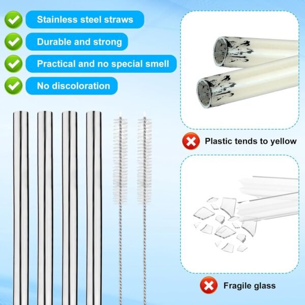 4pcs Water Bottle Straws for Owala 24oz 32oz, Stainless Steel Metal Straws Replacement with 2 Straw Cleaners Reusable Tumbler Straws Bottle Accessories Parts for Indoor Outdoor Sports Trips - Image 4