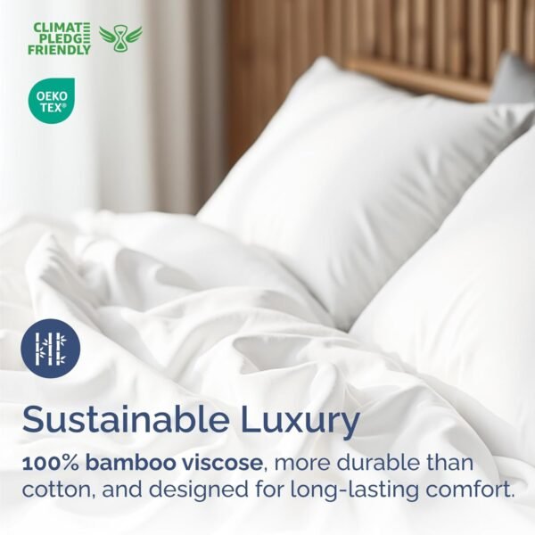 Bamboo Sheets King Size - Cooling Sheets King Size - 100% Bamboo Derived From Rayon - Deep Pocket Bamboo Sheets - Luxury King Bamboo Sheet Set - Super Soft Bamboo Sheets - King Bamboo Sheet Set, White - Image 4