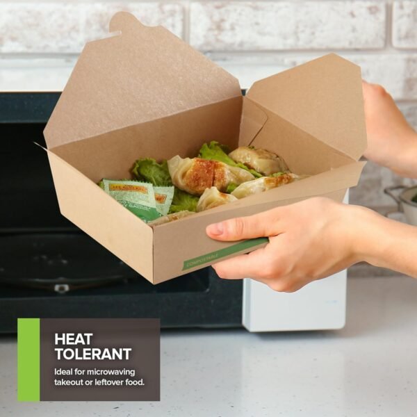 (Set of 40) 71oz Food Compostable Take Out Containers Disposable, Large Microwaveable Paper To Go Boxes, Grease Resistant Natural Kraft Cardboard Lunch Box, Takeout, Biodegradable, Eco-Friendly - Image 5
