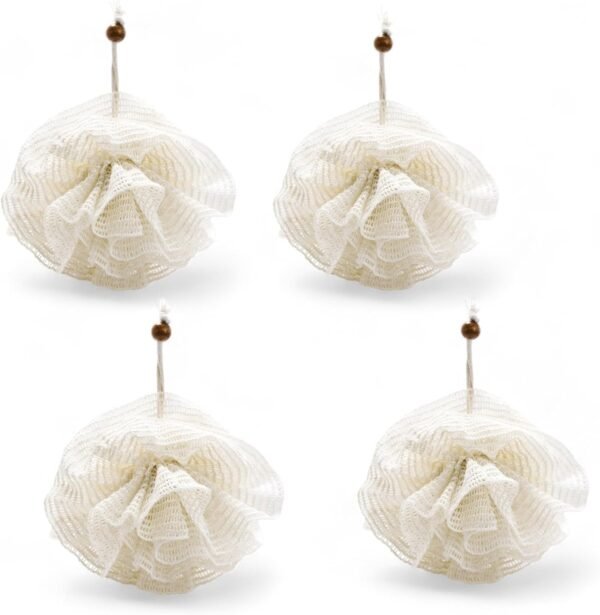 Women's Spa Natural Loofah (Set of 4) - Biodegradable, Organic, Eco-Friendly Spa Natural Round Loofah Exfoliator for Bath and Shower, Perfect for Travel, Small Sustainable