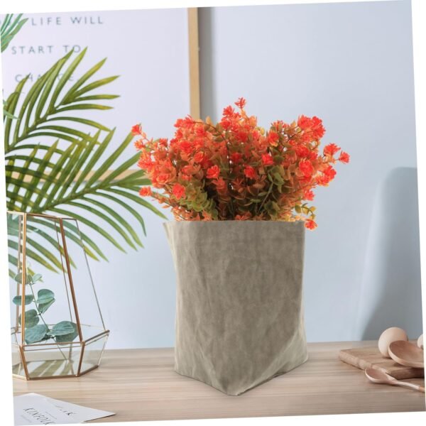 Kraft Paper Flowerpot Kraft Bags Reusable Fruits Bag Food Storage Containers Vegetable Lunchbox Washable Kraft Paper Storage Bag Business Pantry Lids Tote Packaging Grey - Image 8
