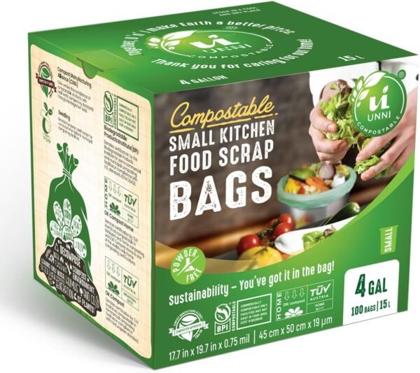 UNNI Compostable 4 Gallon Garbage Bags, 100 Bags Per Roll, Certified Biodegradable, Plant-Based, Ethical Choice for Environment - Image 6
