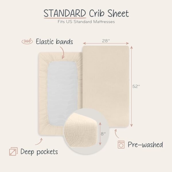 Crib Sheets – Organic Cotton Muslin Fitted Crib Sheet – Standard Size for Baby Boy and Baby Girl 28" x 52" Ultra-Soft and Breathable. (Fog) - Image 2