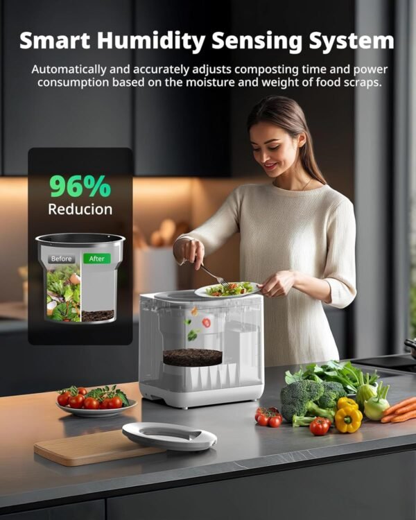 AIRMSEN 4L Electric Kitchen Composter 3-5H Rapid Composting, 320℉ Drying - Mill Composter Includes Serrated Blade and 2 Odorless Filter - Compost Bin for Indoor & Outdoor - White - Image 2