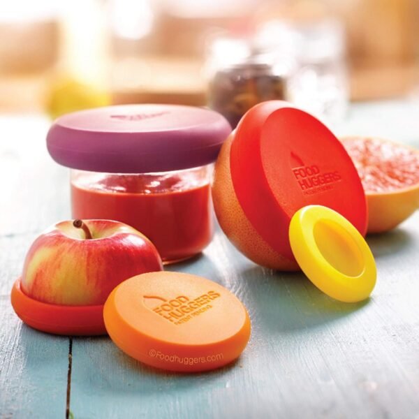 Food Huggers 5pc Reusable Silicone Food Savers | BPA Free & Dishwasher Safe | Fruit & Vegetable Produce Storage for Onion, Tomato, Lemon, Banana, Cans & More | Round, Autumn Harvest - Image 6