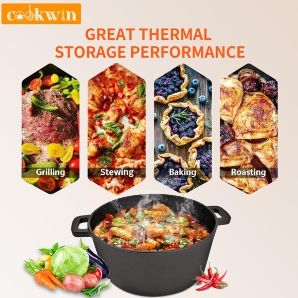 2-in-1 Dutch Oven Cast Iron Dutch Oven pot with Lid,Cast Iron Pots and Pans Set,5.5 Quart Cast Iron Pot,Pre-Seasoned Dutch Oven with Pans Set,All-in-One Cookware Set for camping lodge or RV - Image 5
