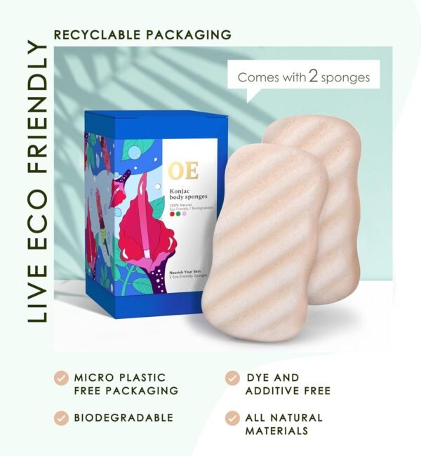 Konjac Body Sponge (2 Pack) | 100% Natural & Dye Free | Non-Toxic | Biodegradable | Eco-Friendly | Plastic Free Packaging - Image 7