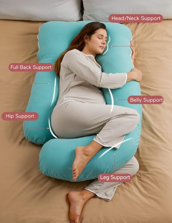 Momcozy U Shaped Pregnancy Pillows with Cotton Removable Cover, 57 Inch Full Body Pillow Maternity Support, Must Have for Pregnant Women, Tiffany Blue - Image 2
