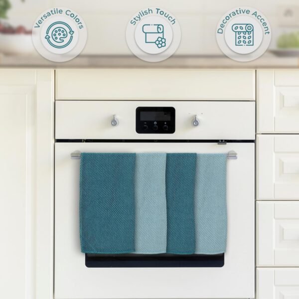 Dish Cloths - Set of 4 - Cotton & Versatile as Wash Rags, Bar Towels, Tea Towels, Washcloths, Cleaning Cloths - Large Size (30"x20") Teal and Oil Blue - Image 3