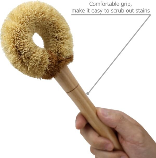 EIKS 2 Pack Kitchen Scrub Brushes Natural Coconut Fiber Cleaning Brushes for Dish Pan Pot Vegetable Fruits Glassware Cookware - Image 2