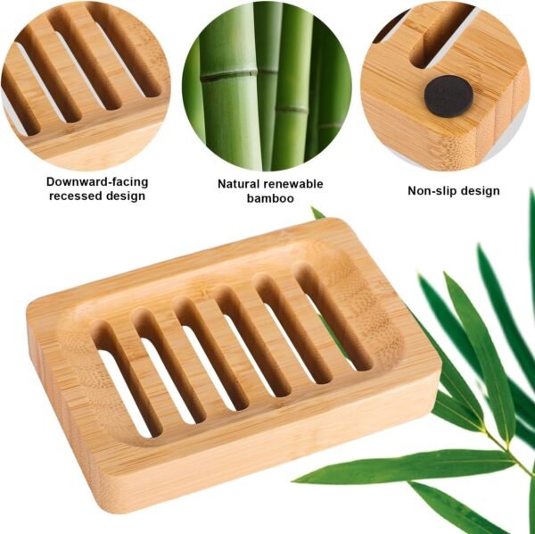 Bamboo Soap Dish Self-Draining Soap Bar Holder Non-Slip Soap Saver for Bar Soap Wooden Soap Trays Used in Bathroom Kitchen Shower Room 3 Packs - Image 4