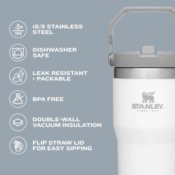 Stanley IceFlow Flip Straw Tumbler with Handle 20 oz | Twist On Lid and Flip Up Straw | Leak Resistant Water Bottle | Insulated Stainless Steel |BPA-Free | Ash - Image 3