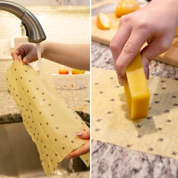 Zero Waste Kit – 4 Reusable Beeswax Wraps for Food, 2 Reusable Mesh Produce Bags, 4 Reusable Drinking Clear Glass Straws with Brush, Beeswax Bar and Wrapping String – Eco Friendly Gifts Box - Image 6