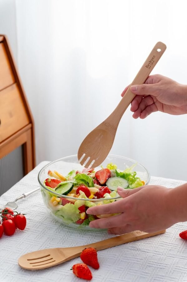 Bamboo Kitchen Utensils 6-Piece Set - Premium Non-Scratch Wooden Spoons and Spatulas for Everyday Cooking - Image 3