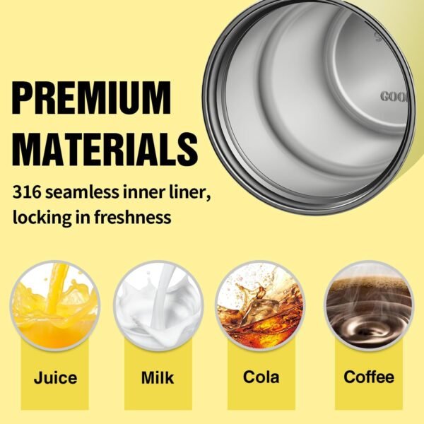 GOOM 18oz Spill Proof Tumbler with Lid and Straw, 18/10 Stainless Steel Insulated Water Bottle with Flip Lid and Straw Mouth Rotary Lock, 6-Layer Wall Insulated Coffee Tumbler - Yellow - Image 5