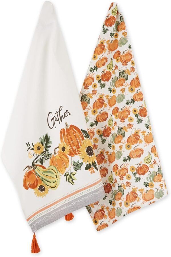 DII Decorative Thanksgiving Kitchen Towels Absorbent Cotton Fall Dish Towel Set, Dish Towel Set, 18x28, Gather, 2 Count