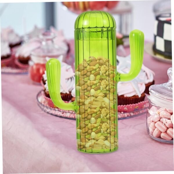 Cactus Storage Jar Artificial Overnight Oats Jar Insulated Food Jar Candlesticks Bread Bin Snack Jars Mason Jars Trinket Unique Sugar Container with Lid Coffee Canister Green Glass - Image 3