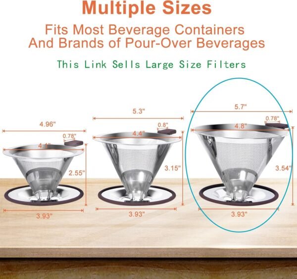 Pour Over Coffee Dripper, Paperless Pour Over Coffee filter, Stainless Steel Reusable Coffee Filters with Double Layer Mesh, Coffee Strainer Cup Stand & Cleaning Brush - Image 2