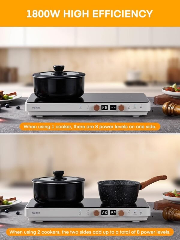 Induction Cooktop 2 Burners, Double Induction Hot Plate with Removable Iron Cast Griddle Pan Non-stick, Independent Temperature Control,Touch 8 Power Levels, 99 Min Timer for Magnetic Cookware - Image 7
