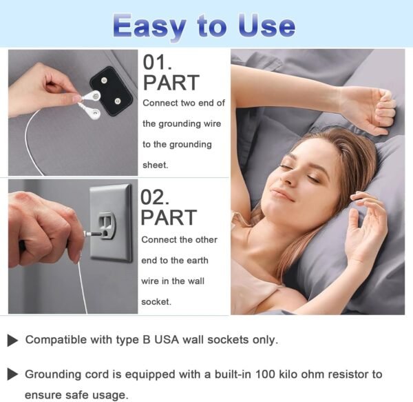 Grounding Sheets for Bed King Earthing Fitted Sheet 10% Silver & 90% Organic Cotton Conductive Bed Sheets Kit Earth Connected for Pain Relief Sleep Therapy with Grounding Cord (76"X 80"X 15" White) - Image 5