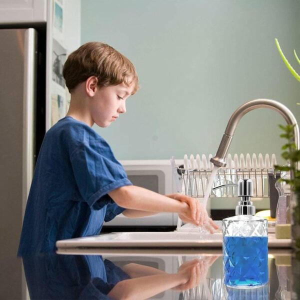 2 Pack 12 Oz Glass Soap Dispenser with Stainless Steel Pump, Refillable Liquid Hand Soap Dispenser for Bathroom, Vanity Countertop,for Kitchen, Laundry Room, Home Decor Accessories (Silver) - Image 4