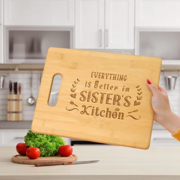 Sister Gifts from Sisters, Best Birthday Gifts for Sisters - Engraved Bamboo Cutting Board with Warm Saying, Unique Sister Gifts for Mothers Day, Wedding or Rakhi - Image 6