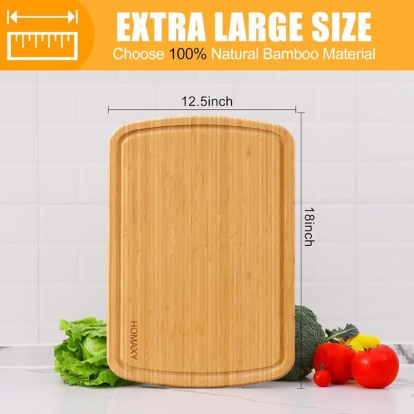 Homaxy Extra Large Bamboo Cutting Boards for Kitchen, 18x12.5" Wood XL Cutting Board with Juice Groove, Butcher Block Wooden Chopping Board for Kitchen, Meat, Cheese, Fruit & Vegetables - Pre Oiled - Image 2