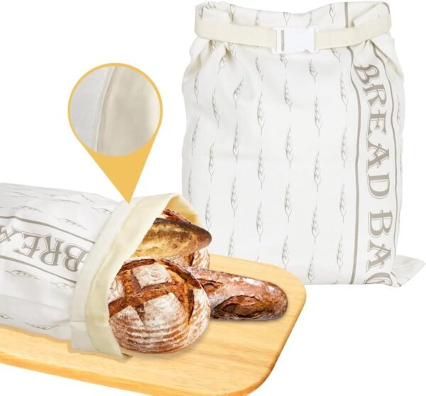 Reusable Bread Bags for Homemade Bread(2 Pack), 13" X 17" Cotton Beeswax Bread Storage Bag, Sourdough Bread Bags Beeswax Lined, Bread Saver Storage Container for Fresh Bread Storage